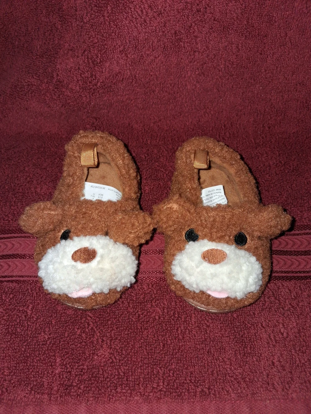 Kids Brown Bear Plush Slip-On Shoes SIZE 4